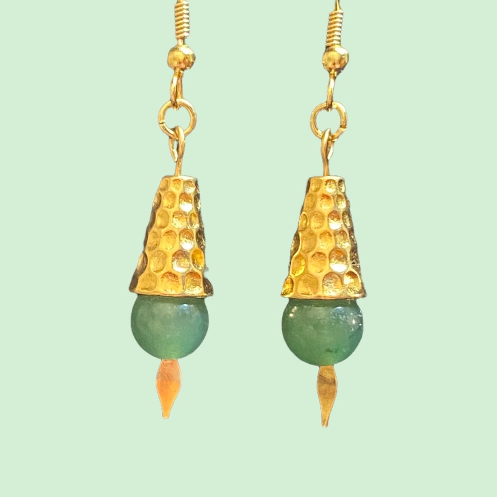 HAND CRAFTED Earrings Aventurine Beads Dangle Drop Long Natural Stones Pierced - Picture 2 of 8
